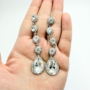 Elegant Wedding Bridal Rhinestone Crystal Beaded Teardrop Dangle Drop Earrings